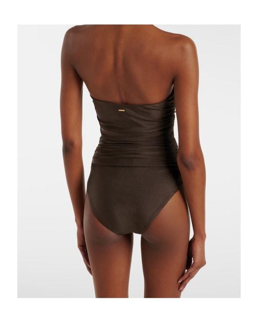 Jonathan Simkhai Brown Lorena Appliqué Ruched Swimsuit