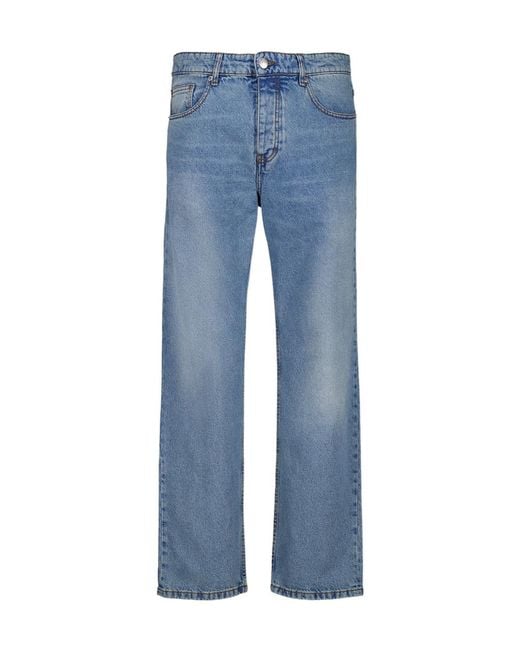 AMI Blue Logo Patch Straight-Leg Jeans for men