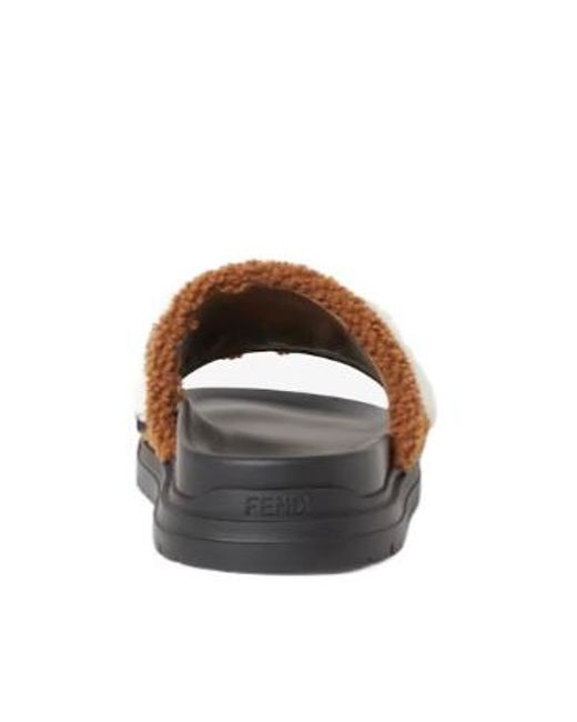 Fendi Brown Logo Lettering Wide-Band Slides for men