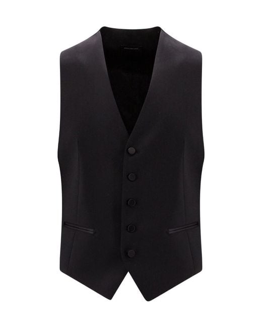Tagliatore Black V-Neck Single-Breasted Waistcoat for men