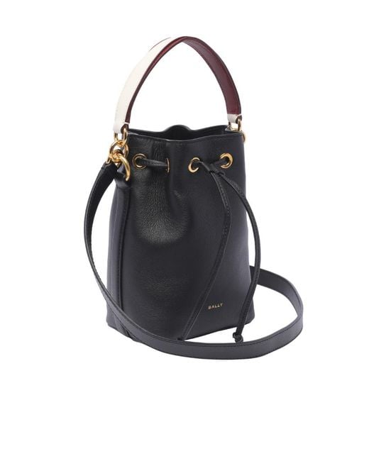 Bally Black Logo Printed Drawstring Bucket Bag