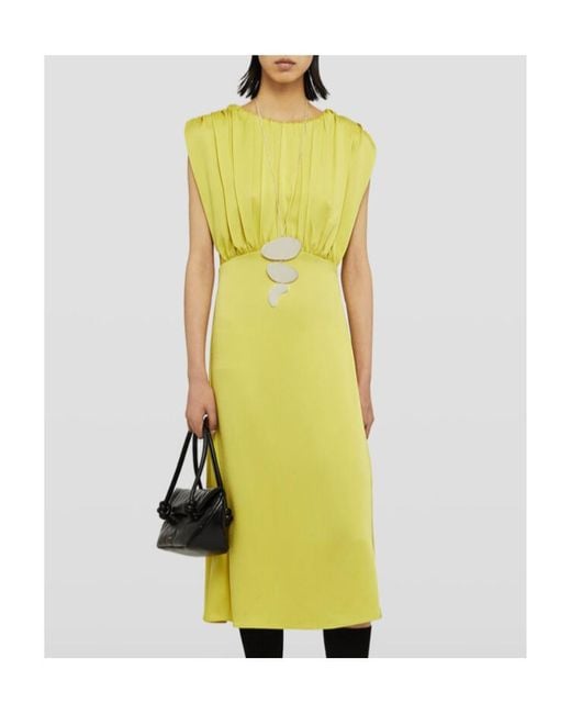 Jil Sander Yellow Gathered Crewneck Sleeveless Dress