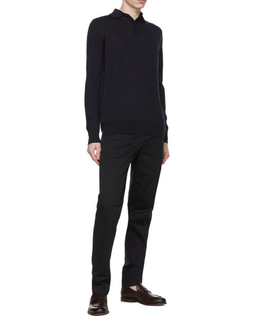 Loro Piana Blue Long-Sleeved Knitted Polo Shirt for men
