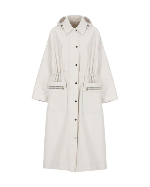 Brunello Cucinelli White Single-Breasted Straight Hem Coat