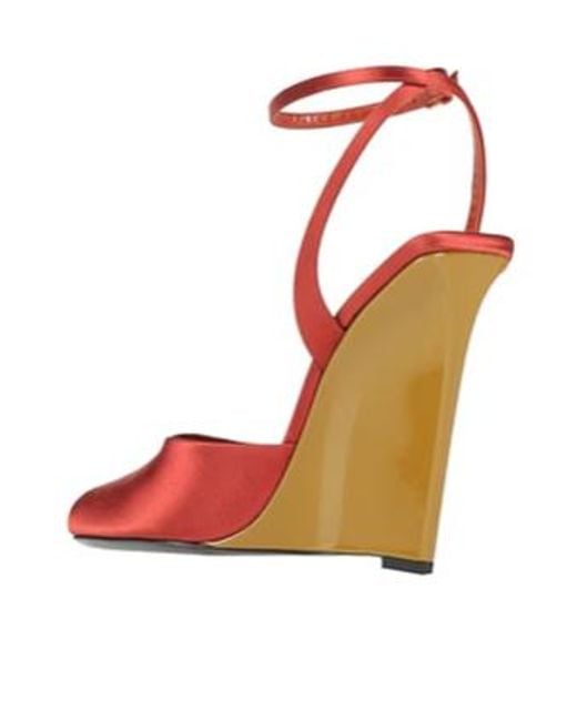 Saint Laurent Red Twotone Satin Wedge Sandals
