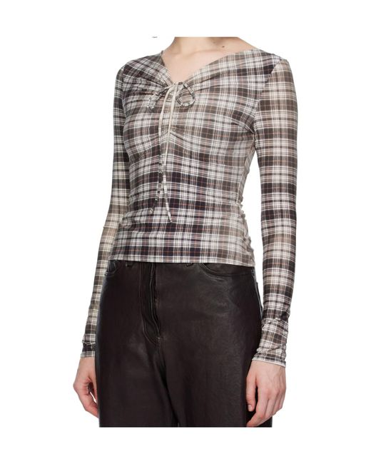 Acne Black Check Patterned Ruched Top