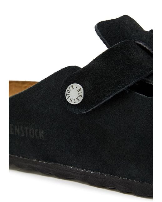 Birkenstock Black Boston Brushed Suede Sliders for men