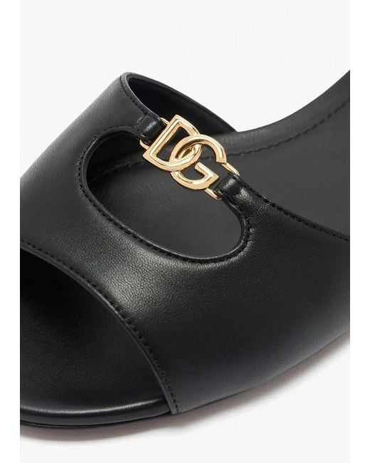Dolce & Gabbana Black Lollo Logo Plaque Slides