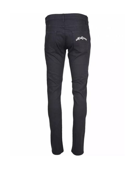 McQueen Blue Logo Embroidered Slim Jeans for men
