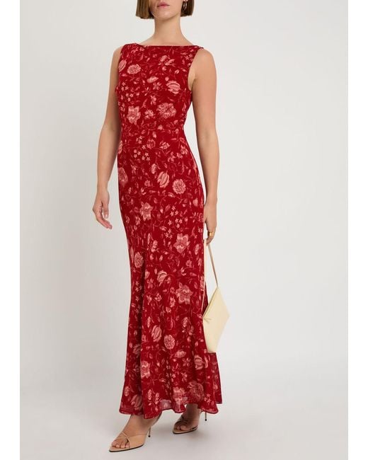 Reformation Red Prescott Floral-Print Chiffon Maxi Dress