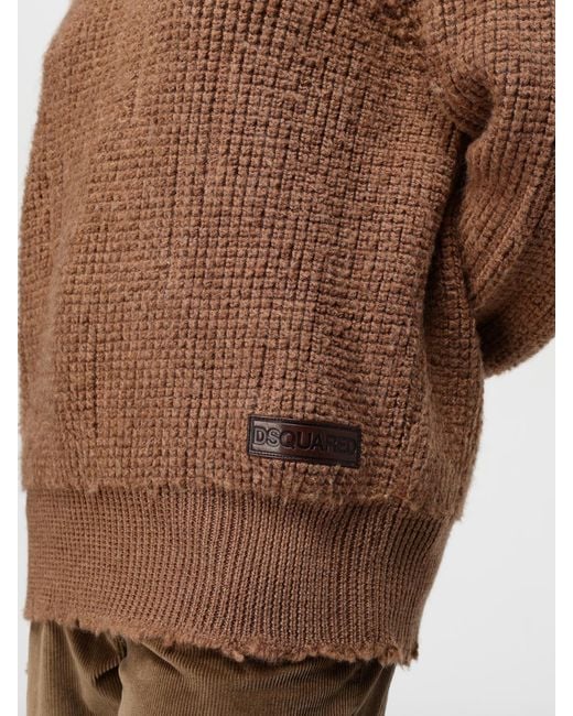 DSquared² Brown Waffle-Knit Distressed-Effect Sweater
