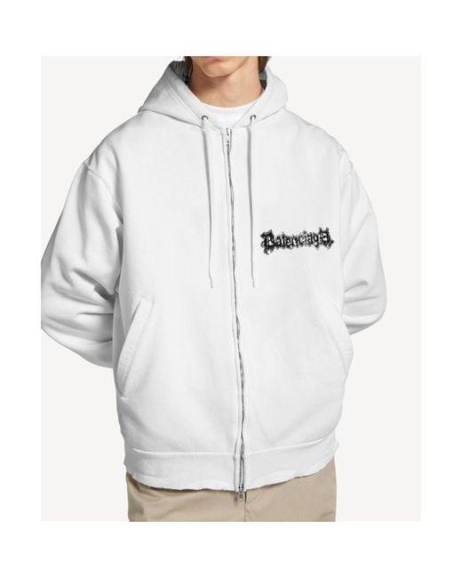 Balenciaga White Cotton Salon De Couture Zip-Up Hoodie for men