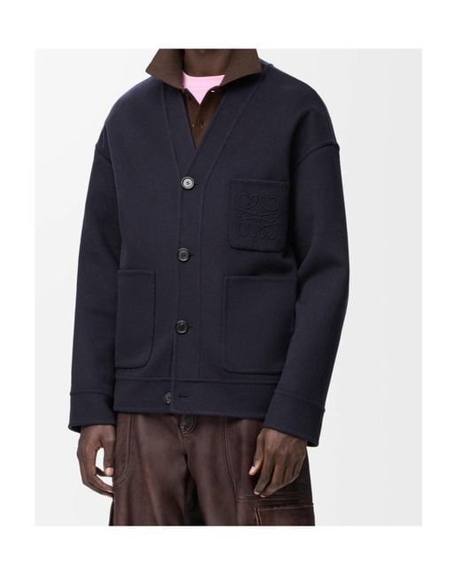 Loewe Blue V-Neck Knitted Cardigan for men
