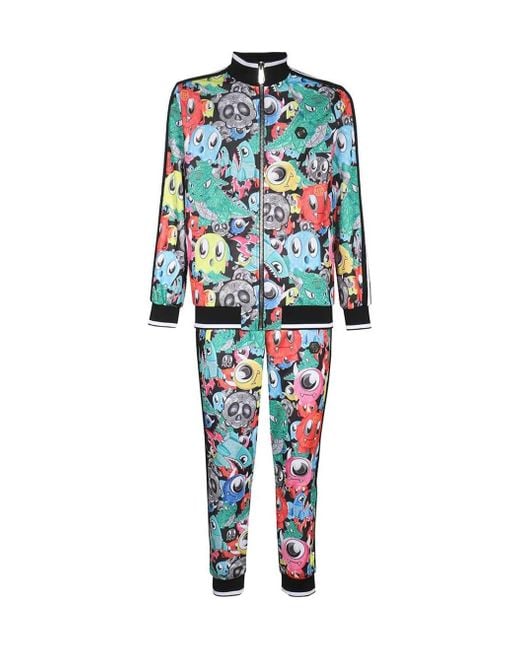 Philipp Plein Blue Cartoon-Print Two-Piece Tracksuit for men