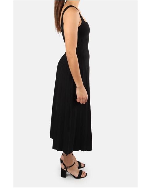 Staud Black Ellison Pleated Sleeveless Midi Dress