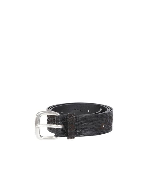 Orciani Black Lizard Embossed Leather Belt for men