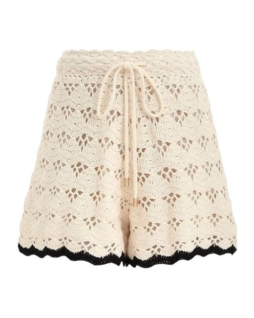Zimmermann Natural Crochet Shorts