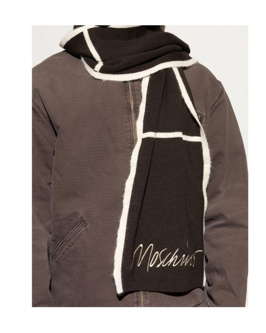 Moschino Black Logo Embroidery Striped Scarf for men
