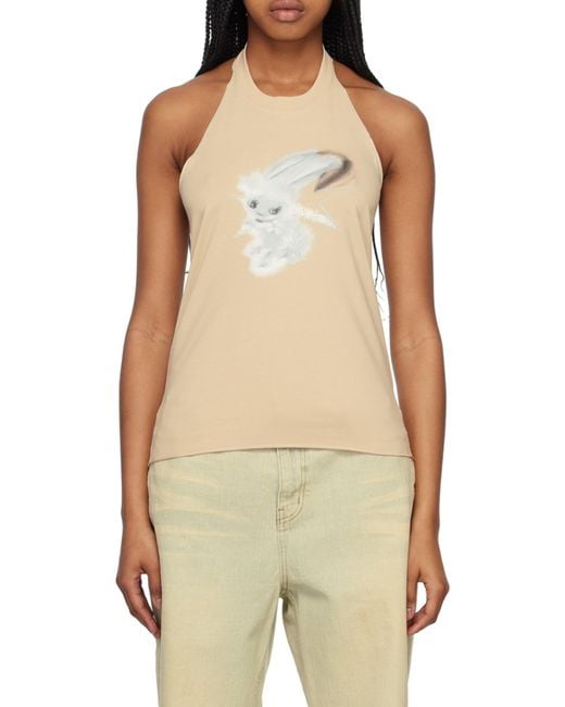 we11done Natural Printed Neck Vest