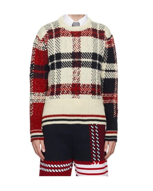 Thom Browne Red Check-Pattern Wool-Blend Jumper for men