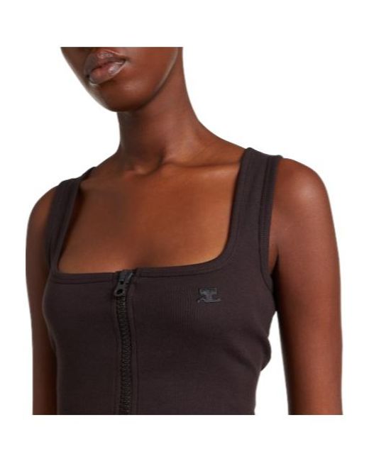 Courreges Black Zip-Up Cotton Tank