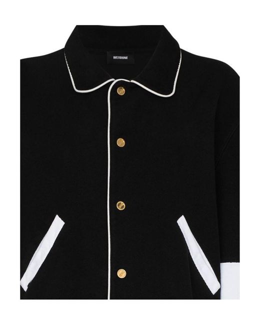 we11done Black Logo Print Varsity Bomber Jacket for men