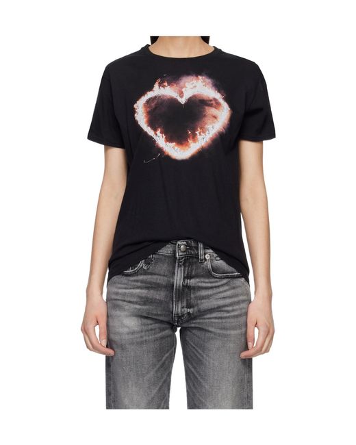R13 Black Flaming Heart Crew Neck Short Sleeve T-Shirt for men