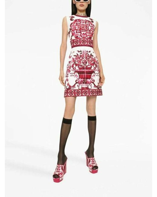 Dolce & Gabbana Red Majolica-Printed Sleeveless Mini Dress