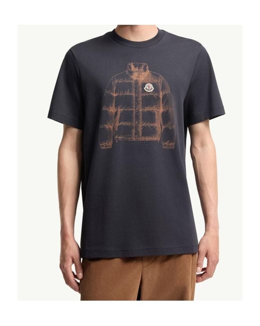 Moncler Blue Down Jacket Print Cotton T-Shirt for men