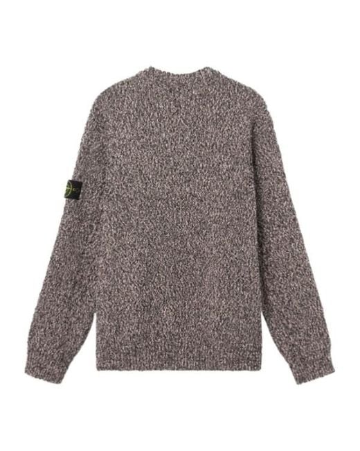 Stone Island Gray Textured Crew-Neck Knitted Sweater for men