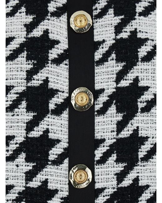 Balmain White And Halterneck Mini Dress With Houndstooth Motif
