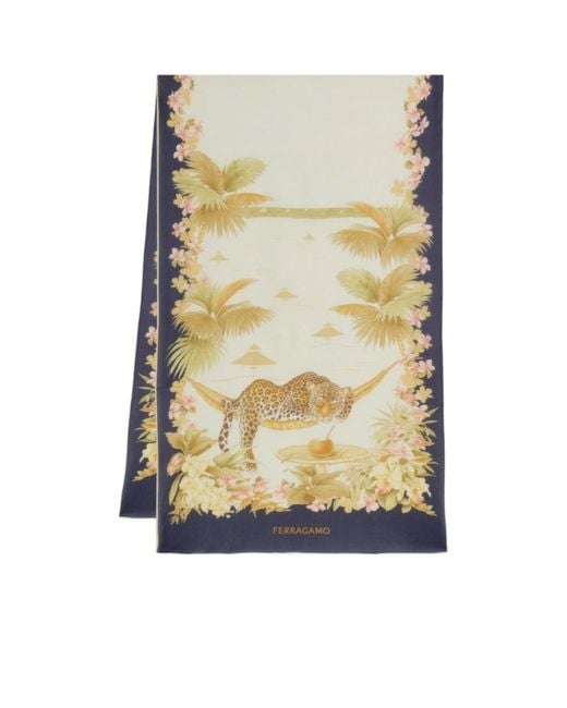 Ferragamo Yellow Jungle Print Silk Scarf