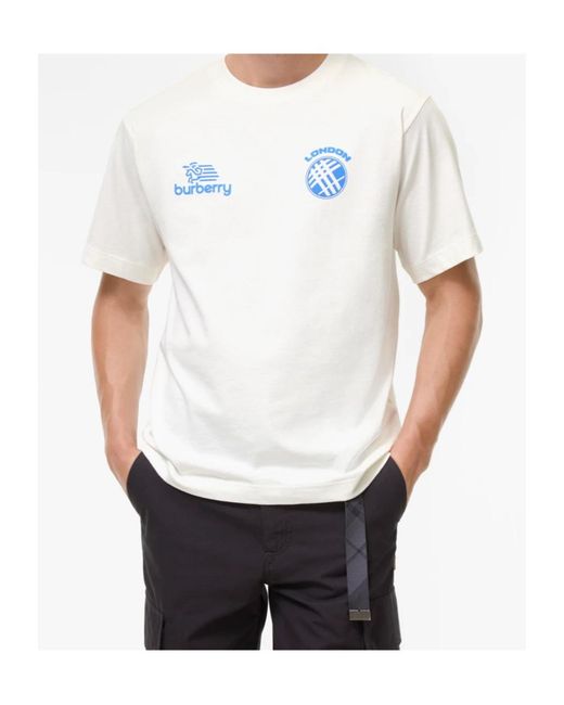 Burberry White Logo Badge Cotton T-Shirt for men