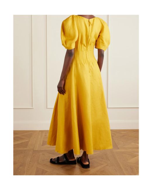 Gabriela Hearst Yellow Ranya Linen Midi Dress