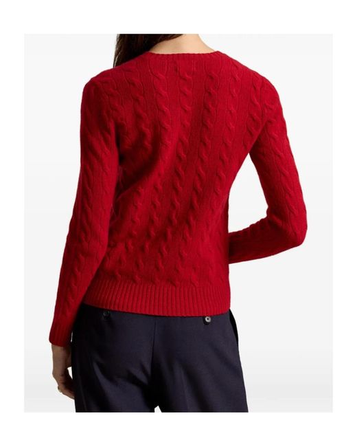 Polo Ralph Lauren Red Cable-Knit Wool-Cashmere Crewneck Sweater