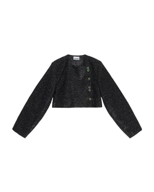 Ganni Black Button-Up Cropped Jacket