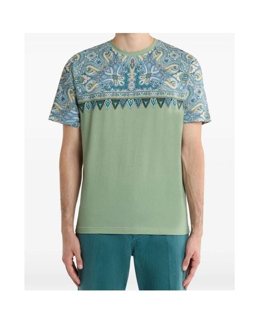 Etro Green Paisley Panel T-Shirt for men