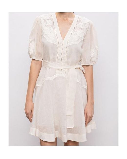 Twinset White Floral-Embroidered Belted Mini Dress