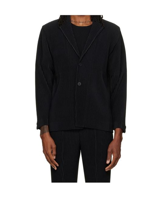 Homme Plissé Issey Miyake Black Pleated Notch-Lapel Jacket for men