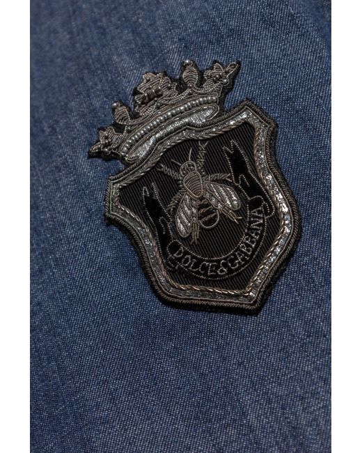 Dolce & Gabbana Blue Heraldic Emblem Denim Shirt for men