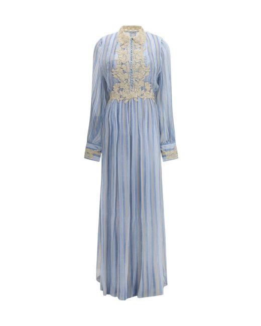 Ermanno Scervino Blue Long-Sleeved Striped Dress