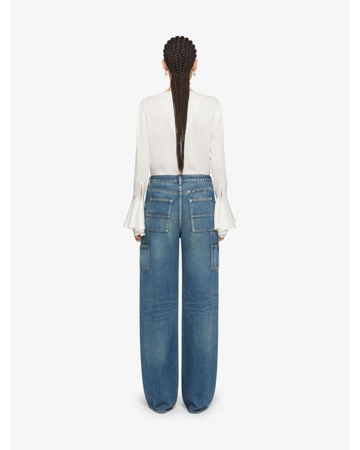 Givenchy White 4G Pattern Ruffled Blouse