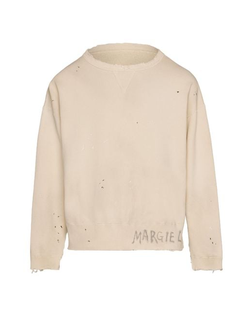 Maison Margiela Natural Handwritten Raw-Cut Edge Distressed Sweatshirt for men