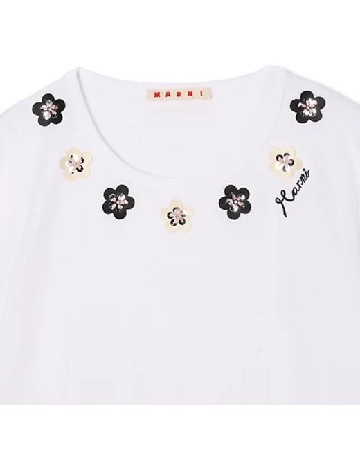 Marni White Floral-Embellished T-Shirt