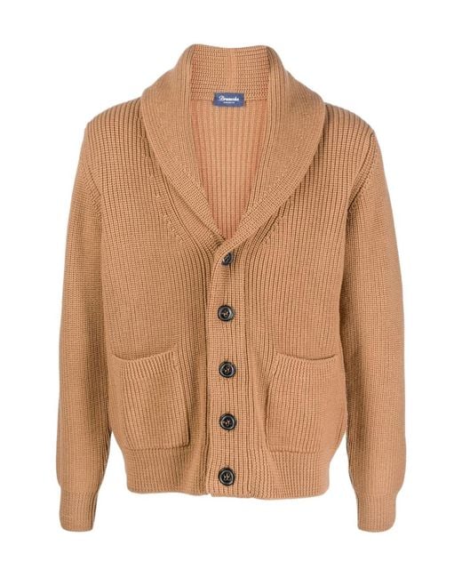 Drumohr Brown Shawl Collar Buttoned Cardigan for men
