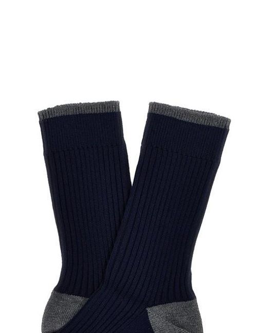 Brunello Cucinelli Blue Ribbed Long Socks for men