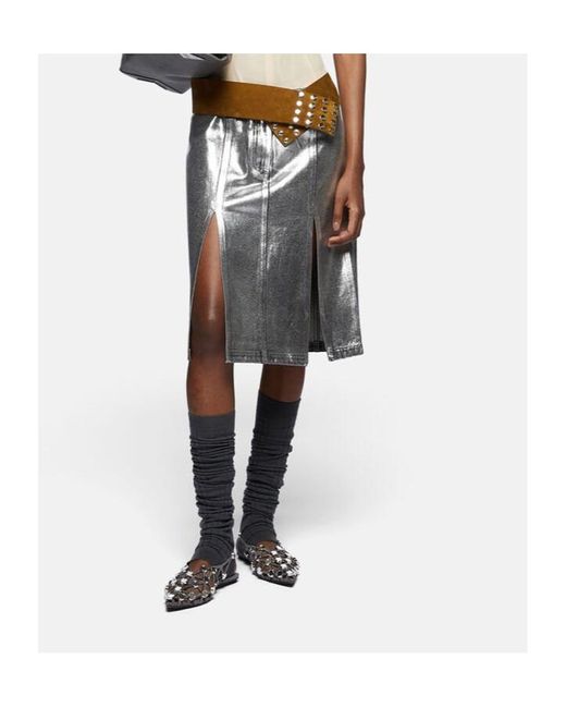 The Attico Gray The Side Slit Coated Denim Midi Skirt