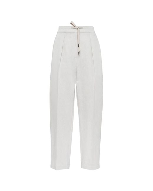 Brunello Cucinelli White Pleated Straight-Leg Pants