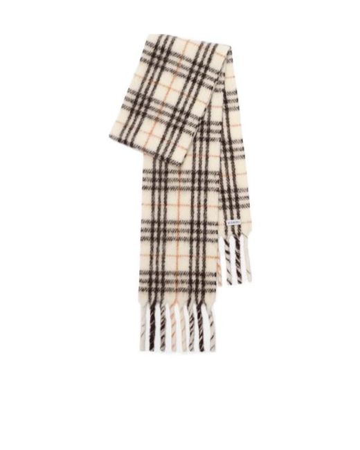 Burberry White Checked Fringed-Edge Scarf