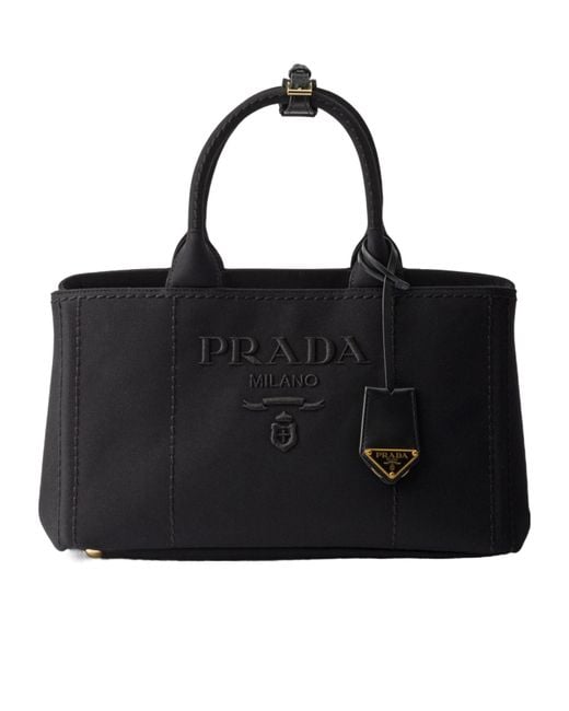 Prada Black Logo-Embroidered Large Handbag